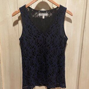 Adiva Blue & Black Lace Sleeveless Top Size S